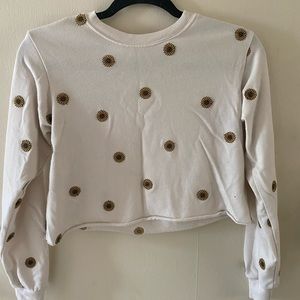 Cropped sunflower embroidered sweatshirt